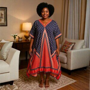 Women Plus Size Fit and Flare Brick Red Polyester Kaftan Dress by Gypsie Blu